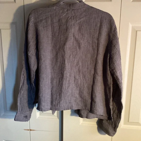 Eileen Fisher NWT Checkered Organic Cotton Mandarin Collar Button Down Shacket